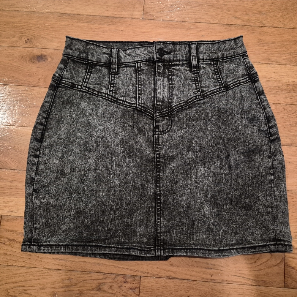 Women's Black Acid Wash Denim Skirt